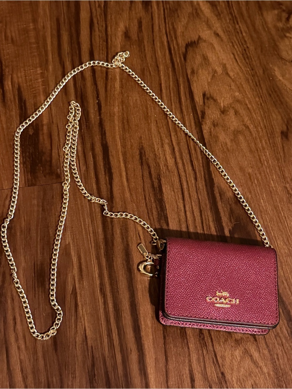 Coach Crossbody Wallet in Deep Berry with Gold Chain